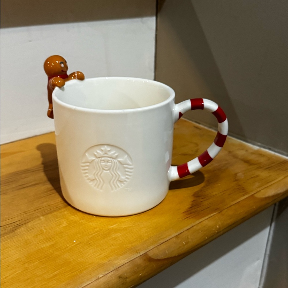 Starbucks White Mug gingerbread man candy cane handle 2025 Europe edition